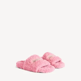 Mules abiertos de pelo sintético para mujer en rosa dulce