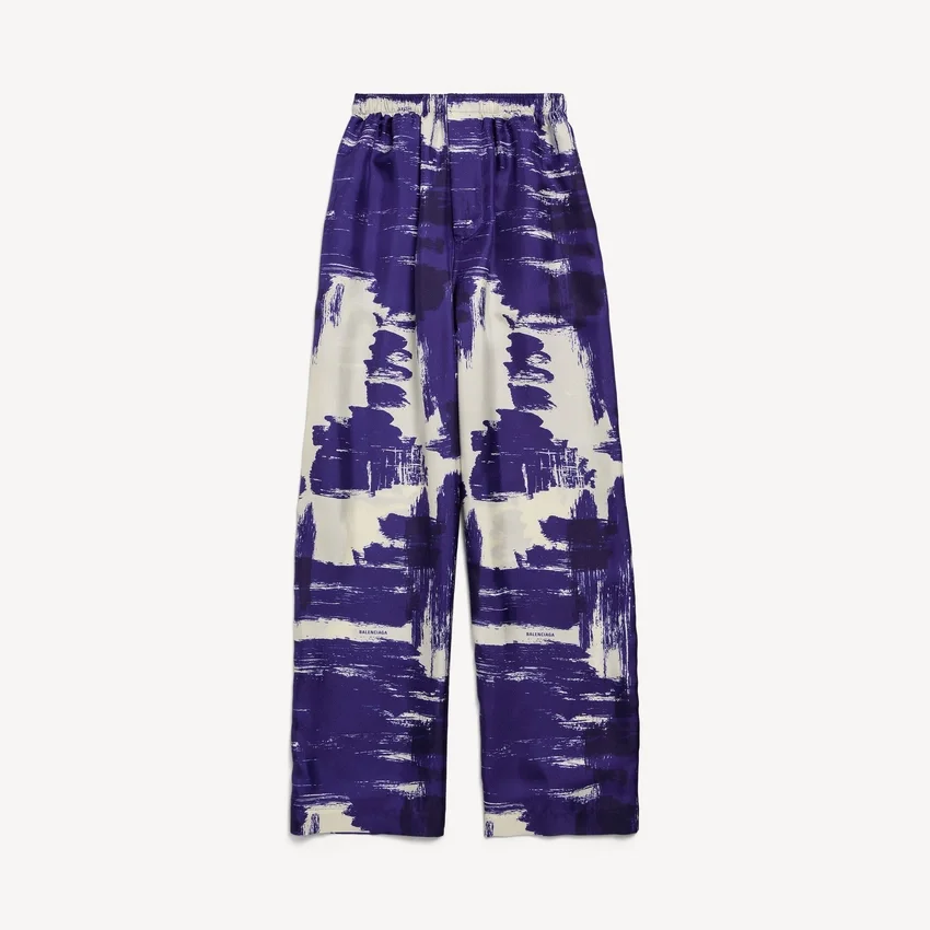 Pantalones de pijama de mujer con estampado de pincel en azul Pantalones de pijama de mujer con estampado de pincel en azul