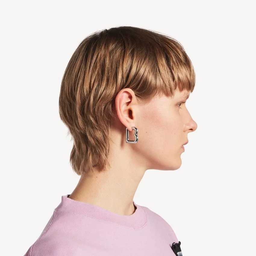 Pendientes B XS para mujer en plata brillante Pendientes B XS para mujer en plata brillante