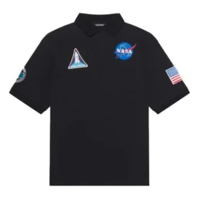 Polos de hombre Balenciaga x NASA Crossover FW21, de algodón con estampado espacial, color liso, negro, 662493TKVG11070 Polos de hombre Balenciaga x NASA Crossover FW21, de algodón con estampado espacial, color liso, negro, 662493TKVG11070