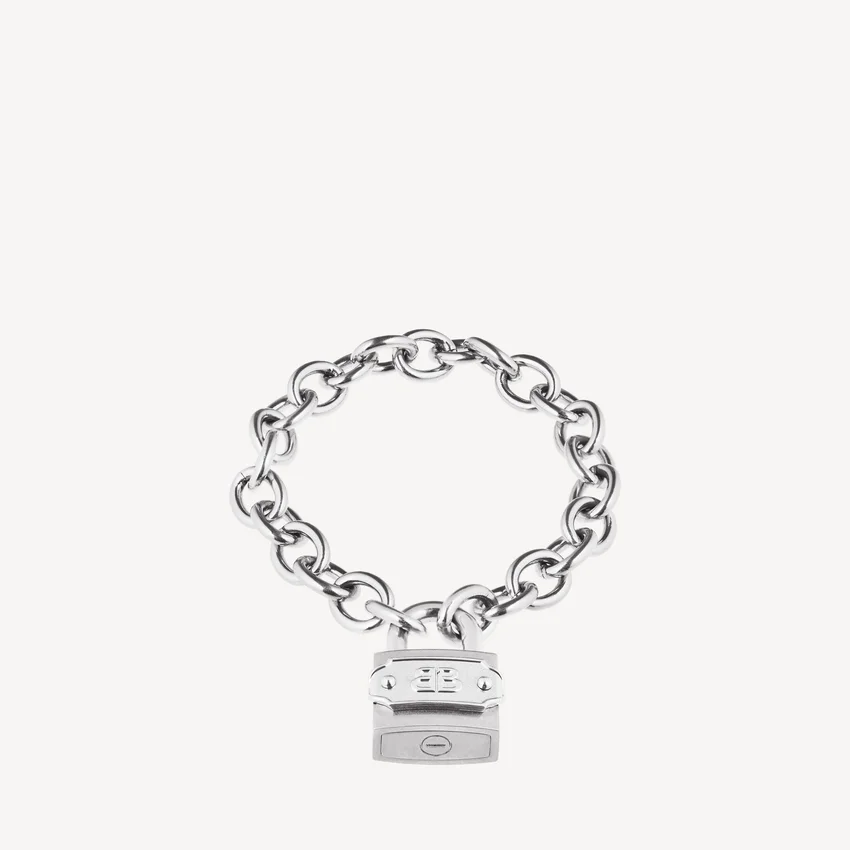 Pulseras con candado en Si bemol, en plata/plata envejecida Pulseras con candado en Si bemol, en plata/plata envejecida