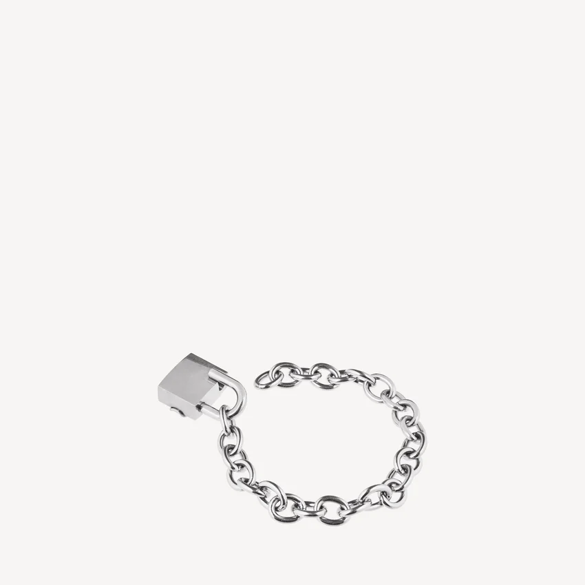 Pulseras con candado en Si bemol, en plata/plata envejecida Pulseras con candado en Si bemol, en plata/plata envejecida