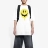 SS21 Camiseta holgada de manga corta con estampado de cara sonriente, blanca, 641655TKVA18639