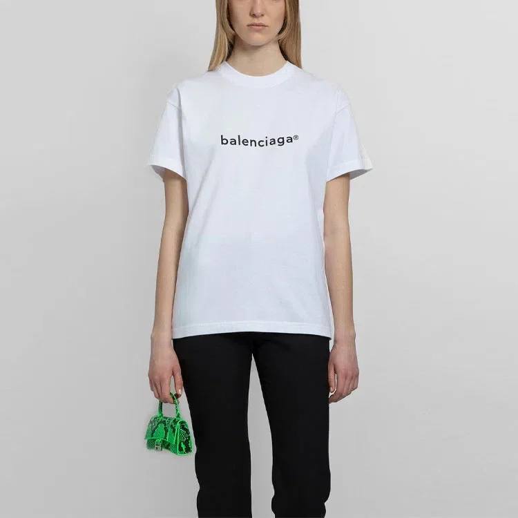 SS21 Camiseta informal de manga corta grande con estampado de logotipo alfabético, blanca, 612965TIV549040