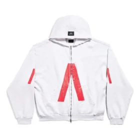 Sudadera con capucha, corte medio y cremallera de la serie Music Archive «Light Grey Red» 744457TQVA61561 Sudadera con capucha, corte medio y cremallera de la serie Music Archive «Light Grey Red» 744457TQVA61561