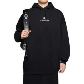 Sudadera con capucha de manga larga con estampado de letras, color negro 578135TJVE11034