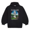 Sudadera con capucha holgada y estampado clásico, negra 641529TJVH91000