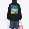 Sudadera con capucha holgada y estampado clásico, negra 641529TJVH91000