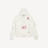 Sudadera con capucha oversize para hombre con estampado de tatuajes y cremallera, en color crema Sudadera con capucha oversize para hombre con estampado de tatuajes y cremallera, en color crema