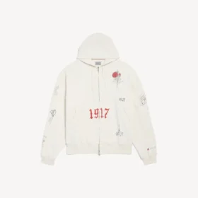 Sudadera con capucha oversize para hombre con estampado de tatuajes y cremallera, en color crema Sudadera con capucha oversize para hombre con estampado de tatuajes y cremallera, en color crema