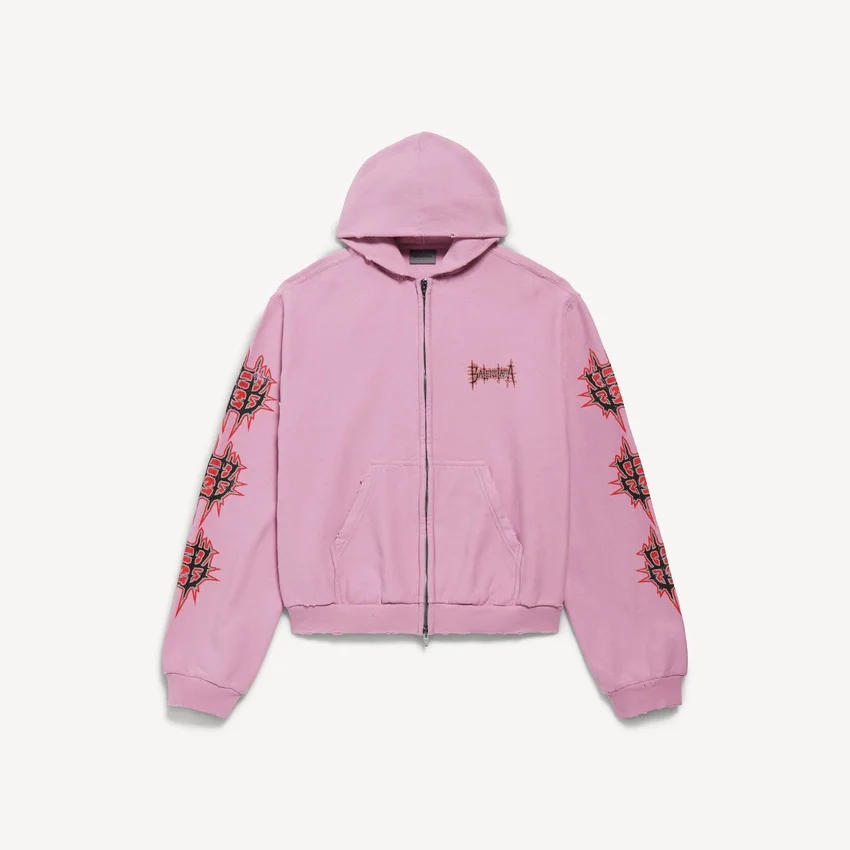 Sudadera con capucha y cremallera Balenciaga Sacra Cœur para mujer, corte medio, en rosa antiguo Sudadera con capucha y cremallera Balenciaga Sacra Cœur para mujer, corte medio, en rosa antiguo