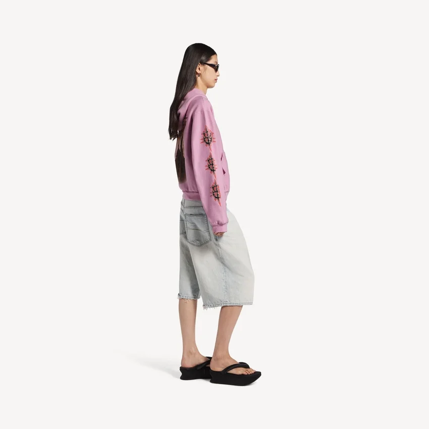 Sudadera con capucha y cremallera Balenciaga Sacra Cœur para mujer, corte medio, en rosa antiguo Sudadera con capucha y cremallera Balenciaga Sacra Cœur para mujer, corte medio, en rosa antiguo
