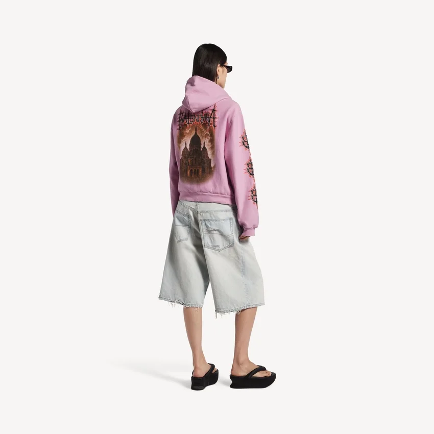 Sudadera con capucha y cremallera Balenciaga Sacra Cœur para mujer, corte medio, en rosa antiguo Sudadera con capucha y cremallera Balenciaga Sacra Cœur para mujer, corte medio, en rosa antiguo