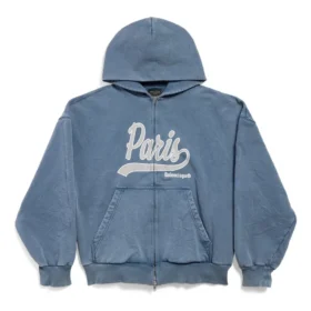 Sudadera con capucha y cremallera completa Enjoy Paris, corte regular «Azul descolorido» 803264TRVL99340