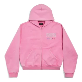 Sudadera con capucha y cremallera completa Paris Strass, corte ajustado «Faded Pink» 811611TRVL49568