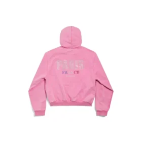 Sudadera con capucha y cremallera completa Paris Strass, corte ajustado «Faded Pink» 811611TRVL49568