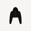 Sudadera con capucha y cremallera corta «Techwear» para mujer en negro Sudadera con capucha y cremallera corta «Techwear» para mujer en negro