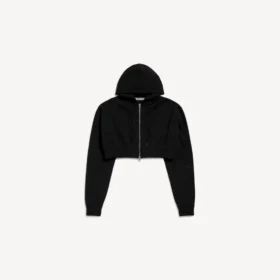 Sudadera con capucha y cremallera corta «Techwear» para mujer en negro