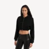 Sudadera con capucha y cremallera corta «Techwear» para mujer en negro Sudadera con capucha y cremallera corta «Techwear» para mujer en negro