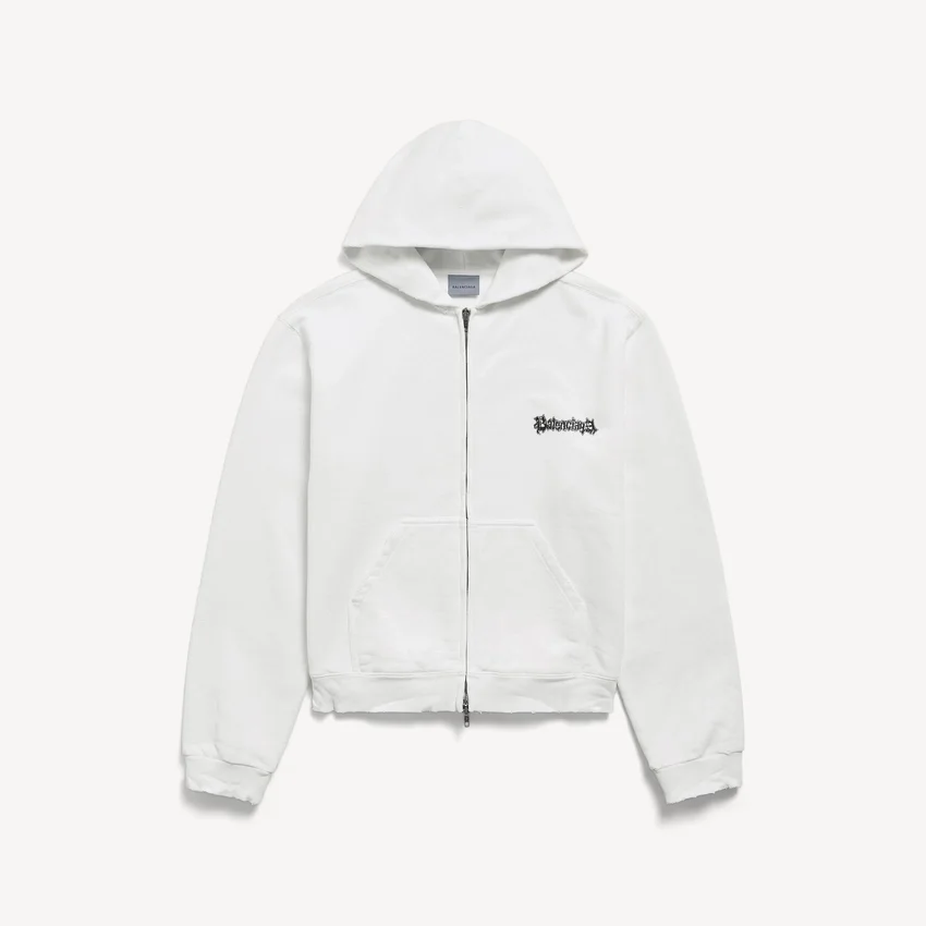 Sudadera con capucha y cremallera de corte regular «Salon de Couture» para mujer, en color blanco Sudadera con capucha y cremallera de corte regular «Salon de Couture» para mujer, en color blanco
