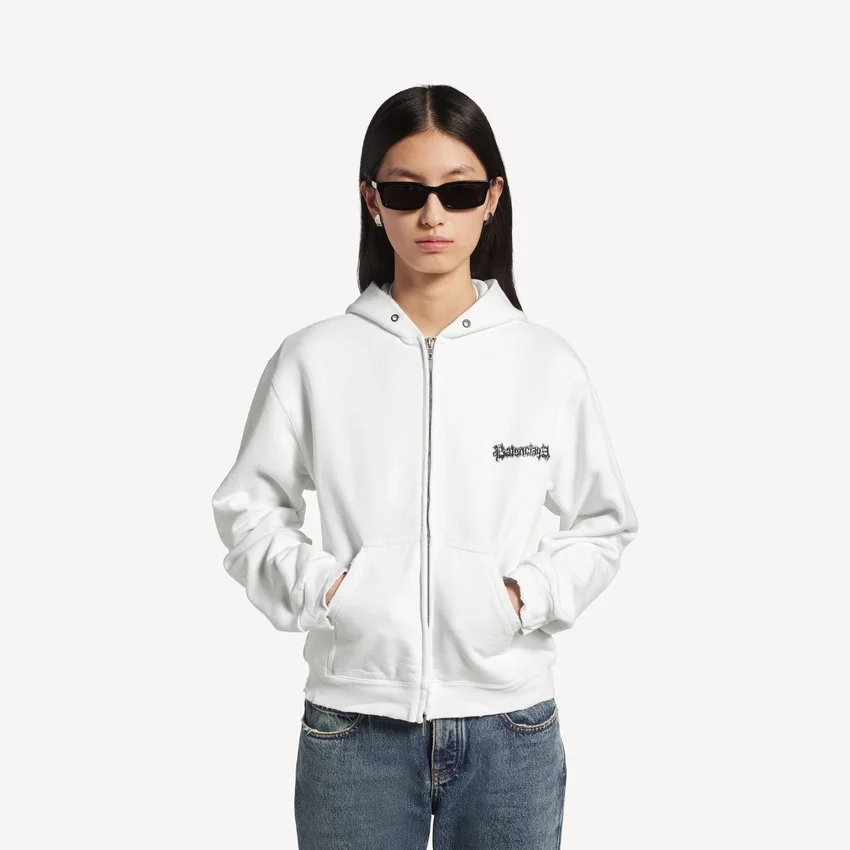 Sudadera con capucha y cremallera de corte regular «Salon de Couture» para mujer, en color blanco Sudadera con capucha y cremallera de corte regular «Salon de Couture» para mujer, en color blanco