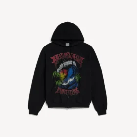 Sudadera con capucha y cremallera de estilo surfer vintage para hombre en negro