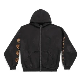 Sudadera con capucha y cremallera Heavy Metal oversize «Negro desgastado» 744444TOVD91055