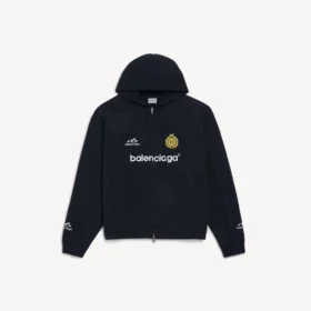 Sudadera con capucha y cremallera oversize de fútbol para hombre en negro Sudadera con capucha y cremallera oversize de fútbol para hombre en negro
