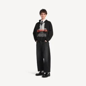 Sudadera con capucha y cremallera oversize «The Door» para hombre en negro