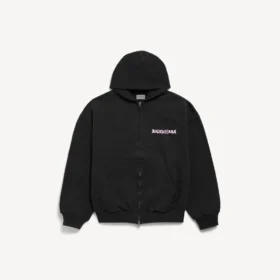 Sudadera con capucha y cremallera para hombre «DIY Balenciaga Back», corte regular, en color negro