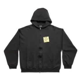 Sudadera con capucha y cremallera «Sticky Note», corte medio «Negro desgastado» 744457TOVD31055