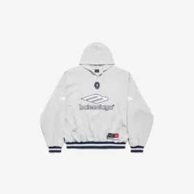 Sudadera con capucha y cuello de polo de fútbol 3B para hombre en gris/blanco Sudadera con capucha y cuello de polo de fútbol 3B para hombre en gris/blanco