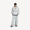 Sudadera con capucha y cuello de polo de fútbol 3B para hombre en gris/blanco Sudadera con capucha y cuello de polo de fútbol 3B para hombre en gris/blanco