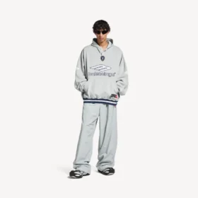 Sudadera con capucha y cuello de polo de fútbol 3B para hombre en gris/blanco Sudadera con capucha y cuello de polo de fútbol 3B para hombre en gris/blanco