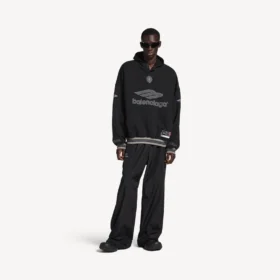 Sudadera con capucha y cuello de polo de fútbol 3b para hombre en negro/antracita Sudadera con capucha y cuello de polo de fútbol 3b para hombre en negro/antracita
