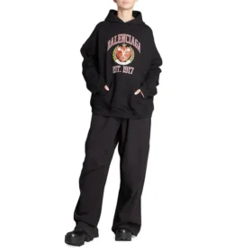Sudadera con capucha y estampado del logotipo universitario «Black», corte amplio, fundada en 1917 675003TLV901076
