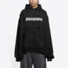 Sudadera con capucha y solapas desgastadas «Black White» 659403TKVB61093