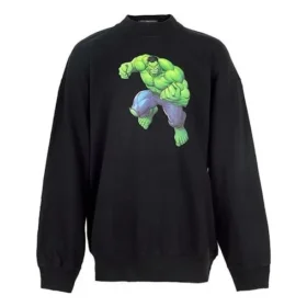 Sudadera de algodón de cuello redondo y corte cuadrado con estampado de Hulk de Balenciaga x Marvel «Negra» 671125TLV581000