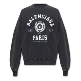 Sudadera de cuello redondo con estampado del logotipo universitario «Est. 1917» en «Negro lavado» 697869TMV991000