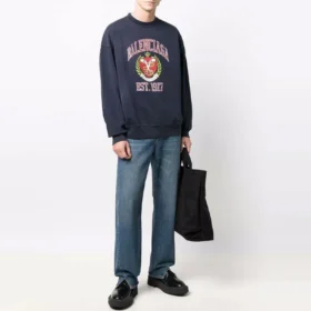 Sudadera de cuello redondo con estampado del logotipo universitario «Navy» 676629TLV908067