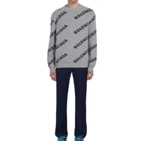 Sudadera de cuello redondo con logo integral en mezcla de lana «Gris Negro» 555481T14711262