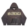 Sudadera Tape Type con capucha y bolsillos rasgados, corte holgado, «Gris oscuro» 744441TQVA98519