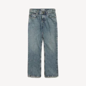 Vaqueros de corte regular para mujer en azul vintage desgastado