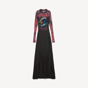 Vestido de manga larga con estampado «tie dye» extremo para mujer en negro
