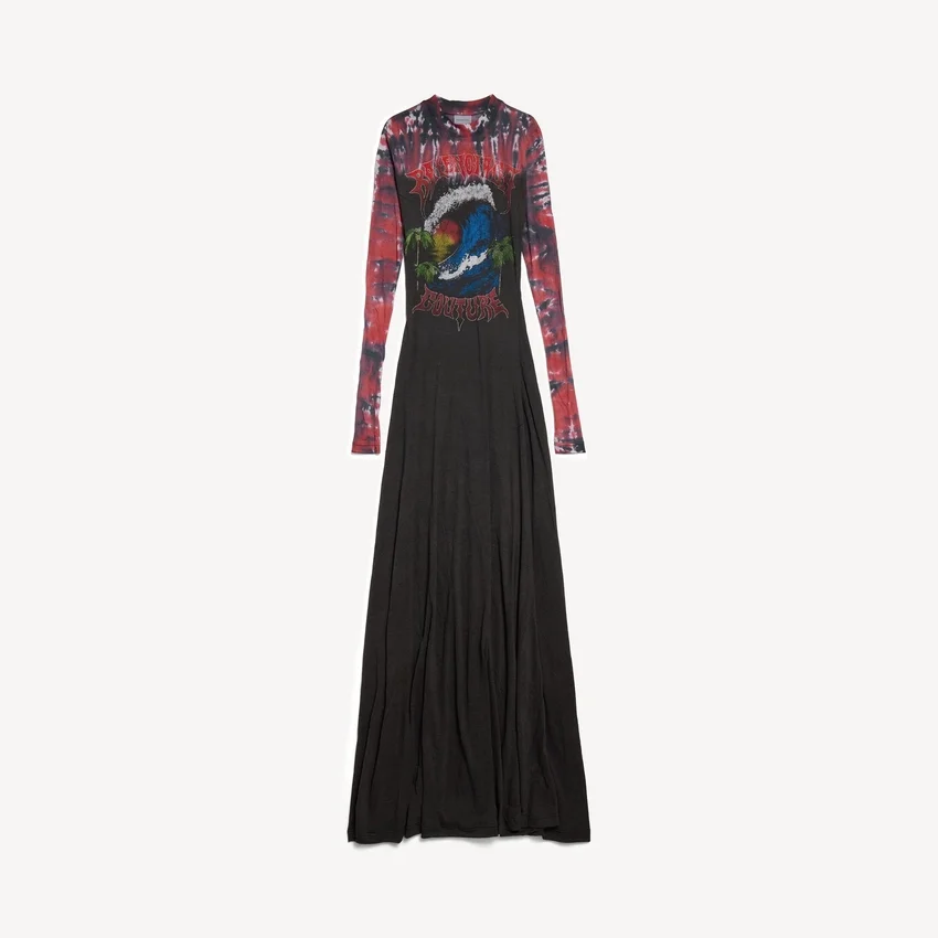 Vestido de manga larga con estampado «tie dye» extremo para mujer en negro Vestido de manga larga con estampado «tie dye» extremo para mujer en negro