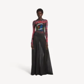 Vestido de manga larga con estampado «tie dye» extremo para mujer en negro