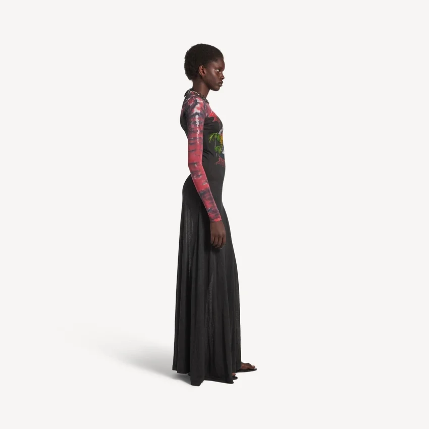 Vestido de manga larga con estampado «tie dye» extremo para mujer en negro Vestido de manga larga con estampado «tie dye» extremo para mujer en negro