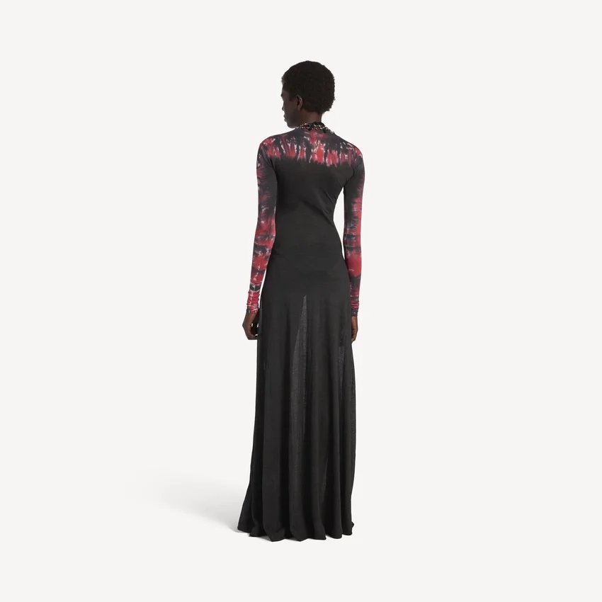 Vestido de manga larga con estampado «tie dye» extremo para mujer en negro Vestido de manga larga con estampado «tie dye» extremo para mujer en negro