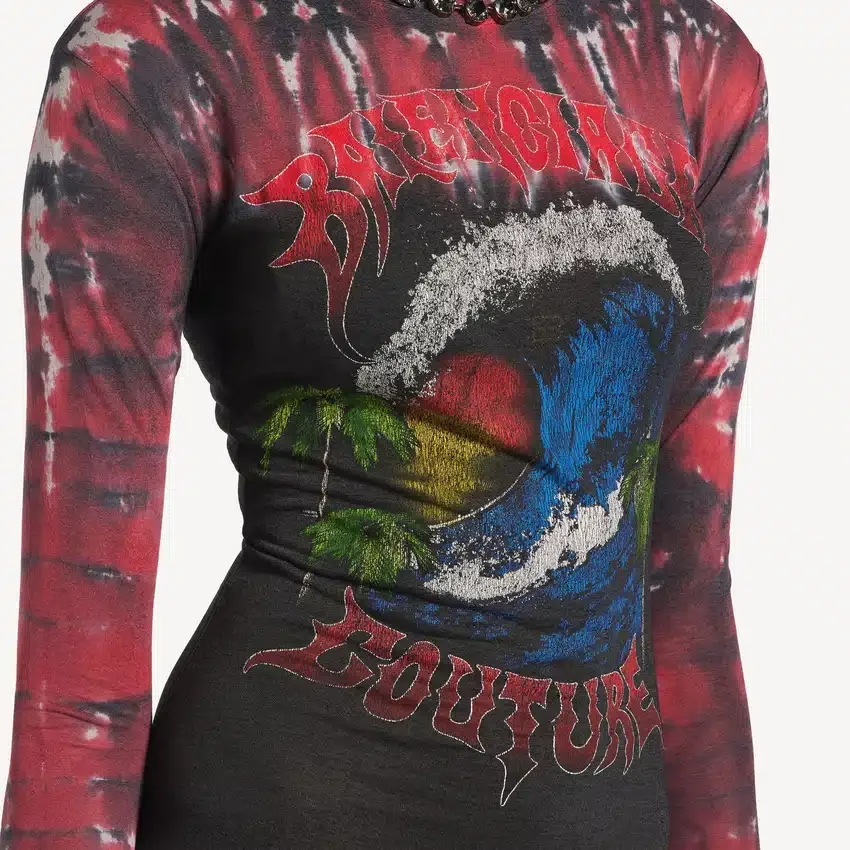 Vestido de manga larga con estampado «tie dye» extremo para mujer en negro Vestido de manga larga con estampado «tie dye» extremo para mujer en negro