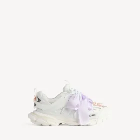 Zapatillas de track de mujer con lazo, en blanco/rosa